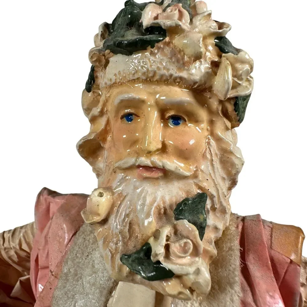 Vintage SILVESTRI Paper Mache Santa - Pink Father Christmas Tree Topper Decor